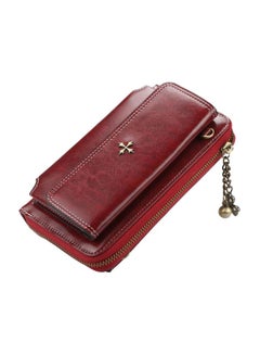 Buy Leather Bifold Wallet With Mobile Holder Slot Red in Saudi Arabia