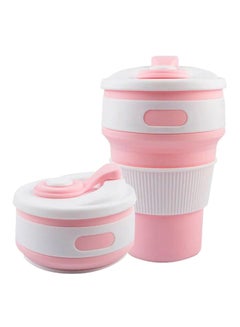 Buy Silicone Coffee Mug With Lid Pink/White 350ml in Egypt