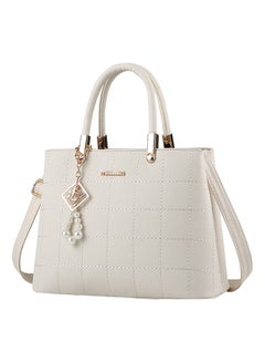 Buy Classic Elegant Solid Colour Plaid Embossed Handbag White in Saudi Arabia