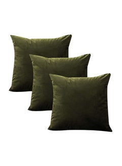 Buy 3-Piece Solid Pattern Decorative Pillow velvet Mehandi Green 30x30x10cm in Saudi Arabia