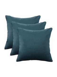 Buy 3-Piece Solid Pattern Decorative Pillow Velvet Blue 65x65x10cm in Saudi Arabia