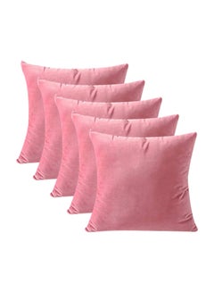 Buy 5-Piece Solid Pattern Decorative Pillow velvet Pink 65x65cm in Saudi Arabia