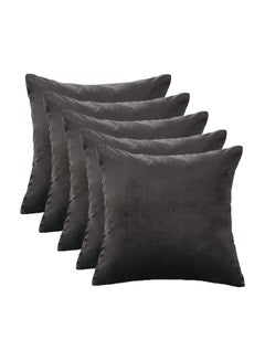 Buy 5-Piece Solid Pattern Decorative Pillow polyester Dark Grey 45x45cm in Saudi Arabia