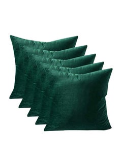 Buy 5-Piece Solid Pattern Decorative Pillow velvet Aqua Green 45x45cm in Saudi Arabia