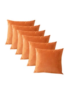 Buy 6-Piece Solid Pattern Decorative Pillow Velvet Orange 65x65cm in Saudi Arabia