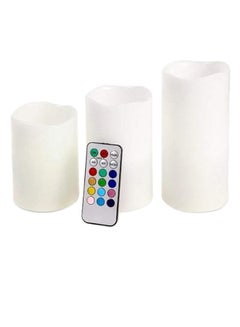 Buy 3-Piece Sky LED Pillar Candle Set With Remote White 12.5 x 10centimeter in Saudi Arabia