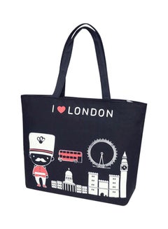 Buy Printed Tote Bag Black in Saudi Arabia