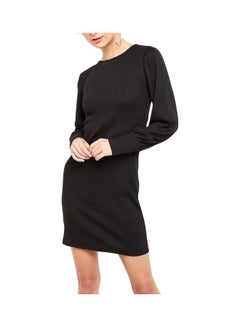 Buy Long Sleeve Rib Dress Black in Saudi Arabia