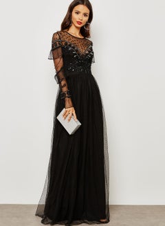 Buy Embellished Mesh Dress Black in Saudi Arabia