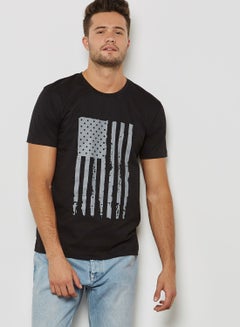 Buy Slogan Print Crew Neck T-Shirt Black in Saudi Arabia