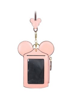 Buy Leather ID Card Holder Pink/Black/Gold in Saudi Arabia