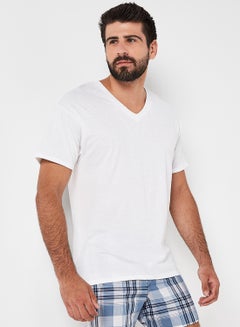 Buy 3-Piece Cotton Short Sleeves Undershirt White in UAE
