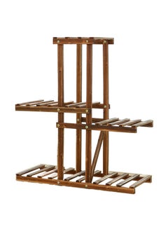 Buy 4-Tier Wooden Flower Pots Stand Brown 60x25x70centimeter in UAE