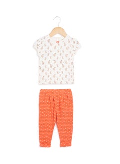 Buy Printed Top and Leggings Set White/Red in Saudi Arabia