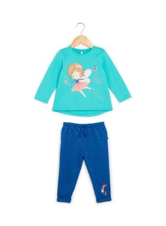 Buy Baby Girls Long Sleeve T-Shirt and Pants Set Blue in UAE