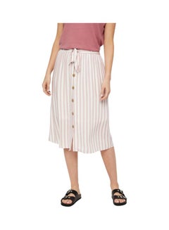 Buy Striped Button Detail Skirt White/Pink in UAE