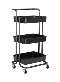 Buy 3-Tier Utility Cart Rolling Storage Shelf With Handles 2 Lockable Wheels Black 43X36X87 cm in UAE