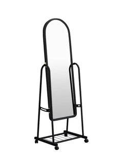 Buy Standing Mirror With Holder And Castor Black 123x45x66cm in UAE