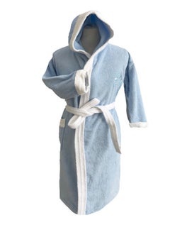 Buy Kids Hooded Bath Robe For 12 Years Light Blue/White S in Saudi Arabia