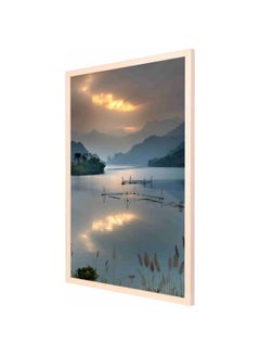 Buy Body Of Water Under Sunset Wall Painting With Frame Blue/Grey/Yellow 53x73cm in Saudi Arabia