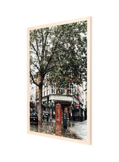 Buy Telephone Booth Near Tree Wall Painting With Frame Green/Red/White 53x73cm in Saudi Arabia