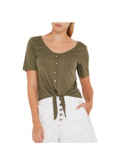 اشتري Faux Button Detailed Top Green في السعودية