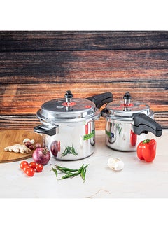 Buy 2-Piece Aluminium Pressure Cooker Set Silver/Black Small (3), Big (5)Liters in UAE