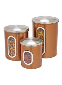 اشتري طقم علب تخزين معدنية من 3 قطع بني/فضي/شفاف Big Canister 20, Medium Canister 18, Small Canister 16سم في السعودية