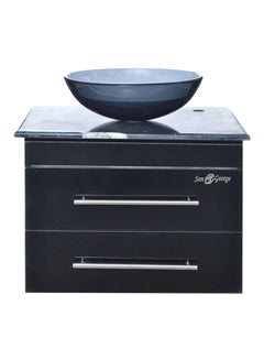 Buy 2-Piece Vanity Glass Sink With Storage Cabinet Set Black/Silver/Blue 40x15x40cm in Egypt