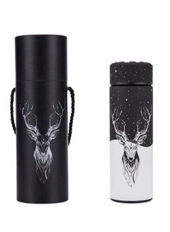 اشتري Deer Printed Thermos Vacuum Water Bottle With Gift Box Black/White 350ml في الامارات