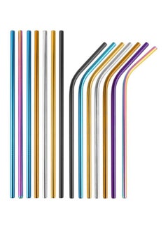 Buy 14-Piece Stainless Steel Reusable Straw Set Blue/Gold/Silver Straight Straw 26.5x0.6, Bent Straw 20.5x6, Brush 22.6centimeter in Saudi Arabia