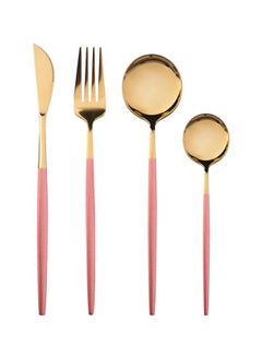 Buy 4-Piece Stainless Steel Cutlery Set Pink/Gold Spoon 8.1x1.9, Teaspoon 5.1x1.1, Fork 8.5x1.1, Knife 8.7x0.6inch in Saudi Arabia