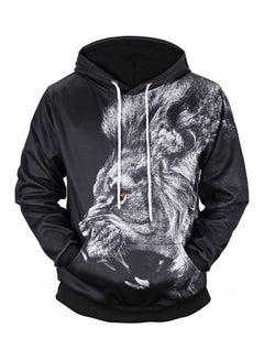 Buy 3D Printed Long Sleeves Hoodie Black/White in Saudi Arabia