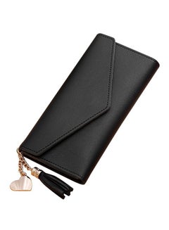 Buy Leather Tassle Décor Clutch Black in Saudi Arabia