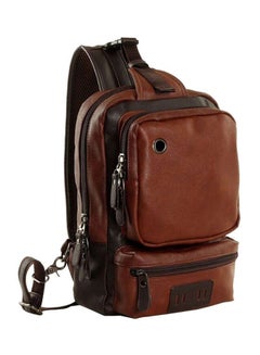 Buy Leather Zipper Crossbody Bag Brown in UAE