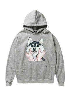 Buy Cotton Long Sleeves Hoodie Grey in UAE