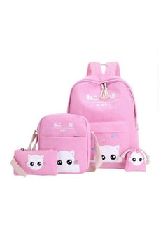 Buy 4-Piece Printed School Backpack Set Pink/White in UAE
