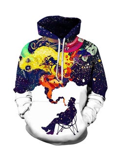 اشتري Long Sleeve Printed Hoodie With Cap Multicolour في الامارات