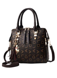 Buy Letter Printed Satchel Bag With Keychain Black in Saudi Arabia