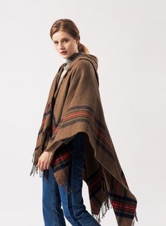 Buy Stripes Design Hooded Cape Khaki in Saudi Arabia