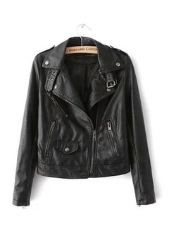 Buy Leather Balmacaan Jacket Black in UAE