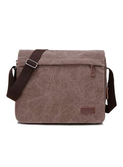 Buy Zipper Closure Canvas Messenger Bag Brown in Saudi Arabia