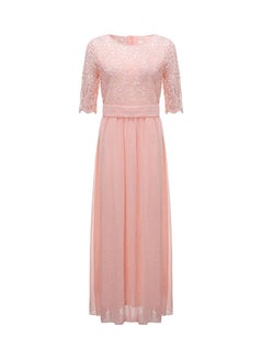 Buy Half Sleeve Party Gown Dress Pink in UAE