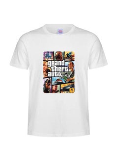 Buy Grand Theft Auto Round Collar Short Sleeve T-Shirt White in UAE