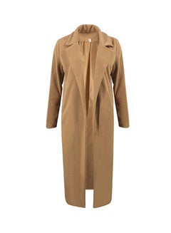 Buy Long Sleeve Solid Overcoat Beige in UAE