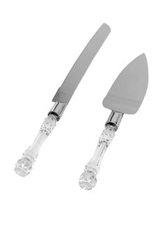 Buy 2- Piece Cake Knife With Acrylic Handle Set Silver in UAE