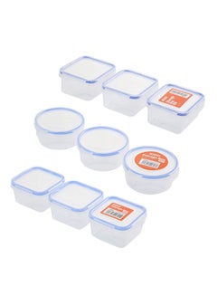 Buy 9-Piece Plastic Airtight Container Storage Box Set Clear/Blue Rectangle Containers (10x4.5 cm), Square Containers (10x8x5 cm), Round Containers (8.5x8.5x5cm in Saudi Arabia