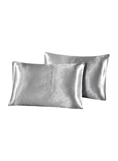 Buy 2-Piece Polyester Pillowcase Set Polyester Grey 30x20inch in Saudi Arabia