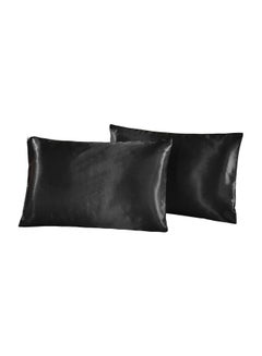 Buy 2-Piece Pillow Case Set Polyester Black 20x30inch in Saudi Arabia