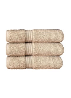 Buy 3-Piece Egyptian Cotton Bath Towel Beige 90x150cm in Saudi Arabia